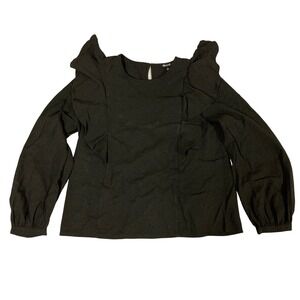 Madewell Ruffle Front Long Sleeve Blouse Black Micro Check AF662 Womens Small